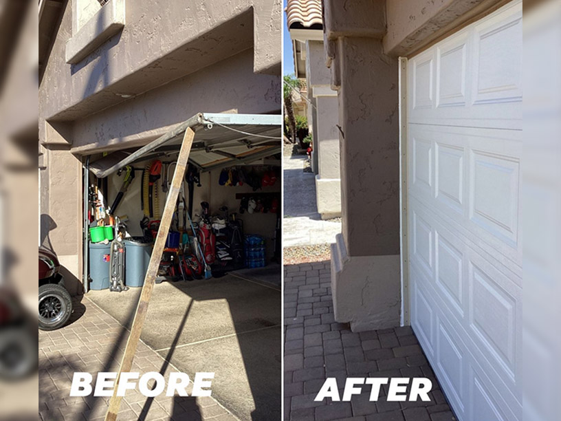 Before and After Garage Door Replacement on a 2 car garage in Surprise, AZ